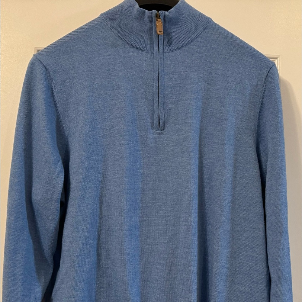 VINEYARD VINES PERFORMANCE MERINO BLUE ZIP COLLAR MEN’S SWEATER SIZE M